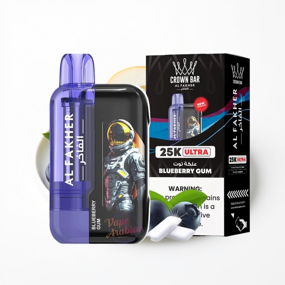 Al Fakher Crown Bar Ultra 25K Blueberry Gum 22mL Mesh Disposable Vape