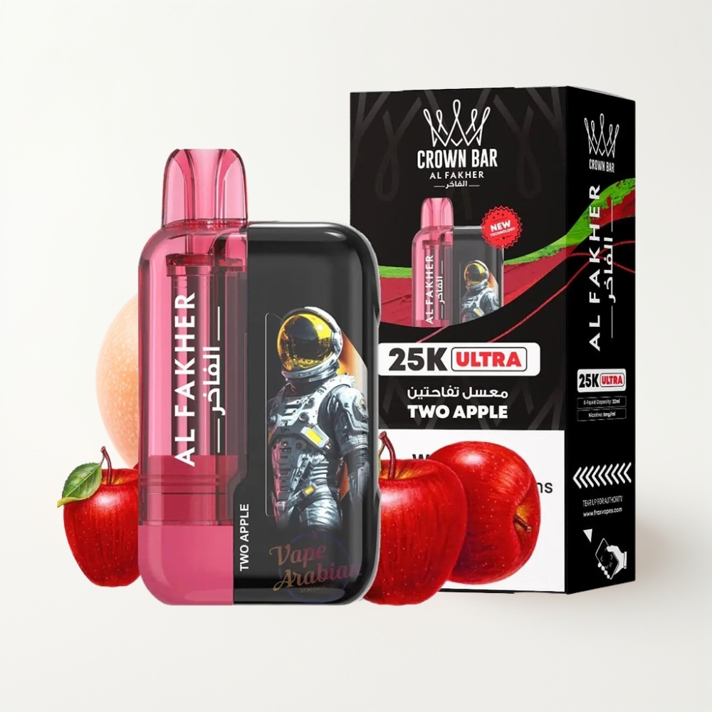 Al Fakher Crown Bar Ultra 25K Disposable Vape 22mL 50mg Two Apple Mesh Coil Type-C