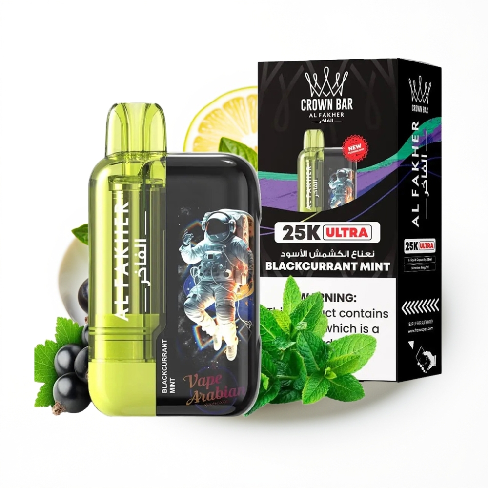 Al Fakher Crown Bar Ultra 25K Disposable Vape 22ml Blackcurrant Mint Mesh Coil