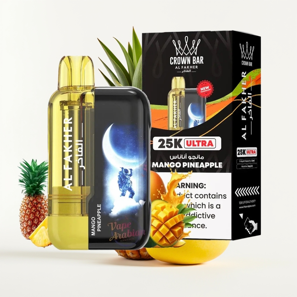 Al Fakher Crown Bar Ultra 25K Disposable Vape 22ml Mango Pineapple Mesh Coil