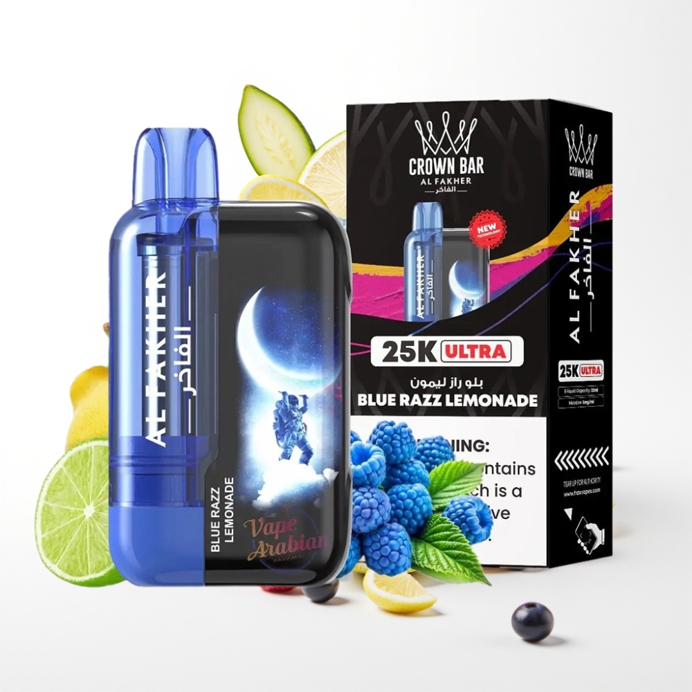Al Fakher Crown Bar Ultra 25K Disposable Vape Blue Razz Lemonade 22mL Mesh Coil