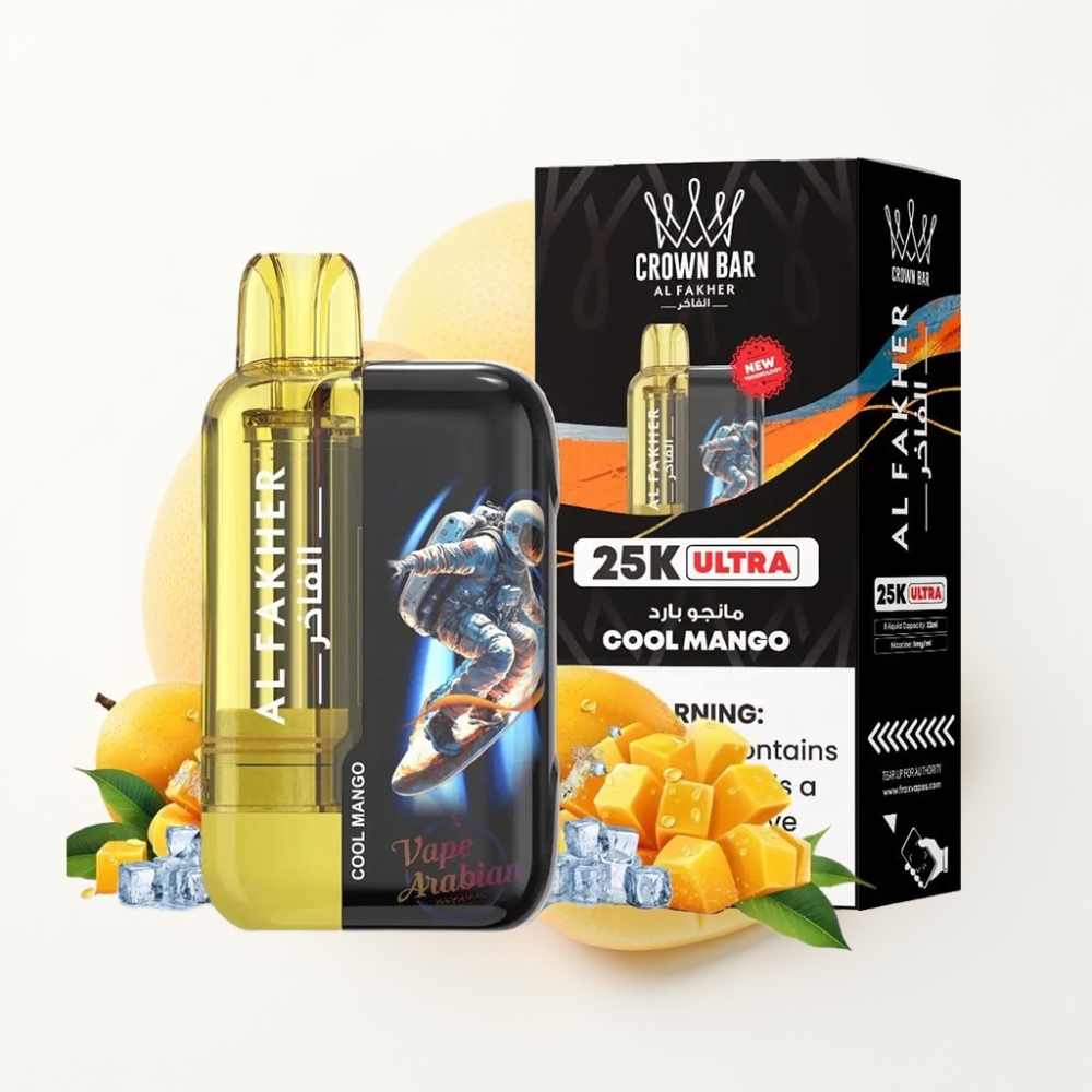 Al Fakher Crown Bar Ultra 25K Disposable Vape Cool Mango 22mL 50mg LED Mesh