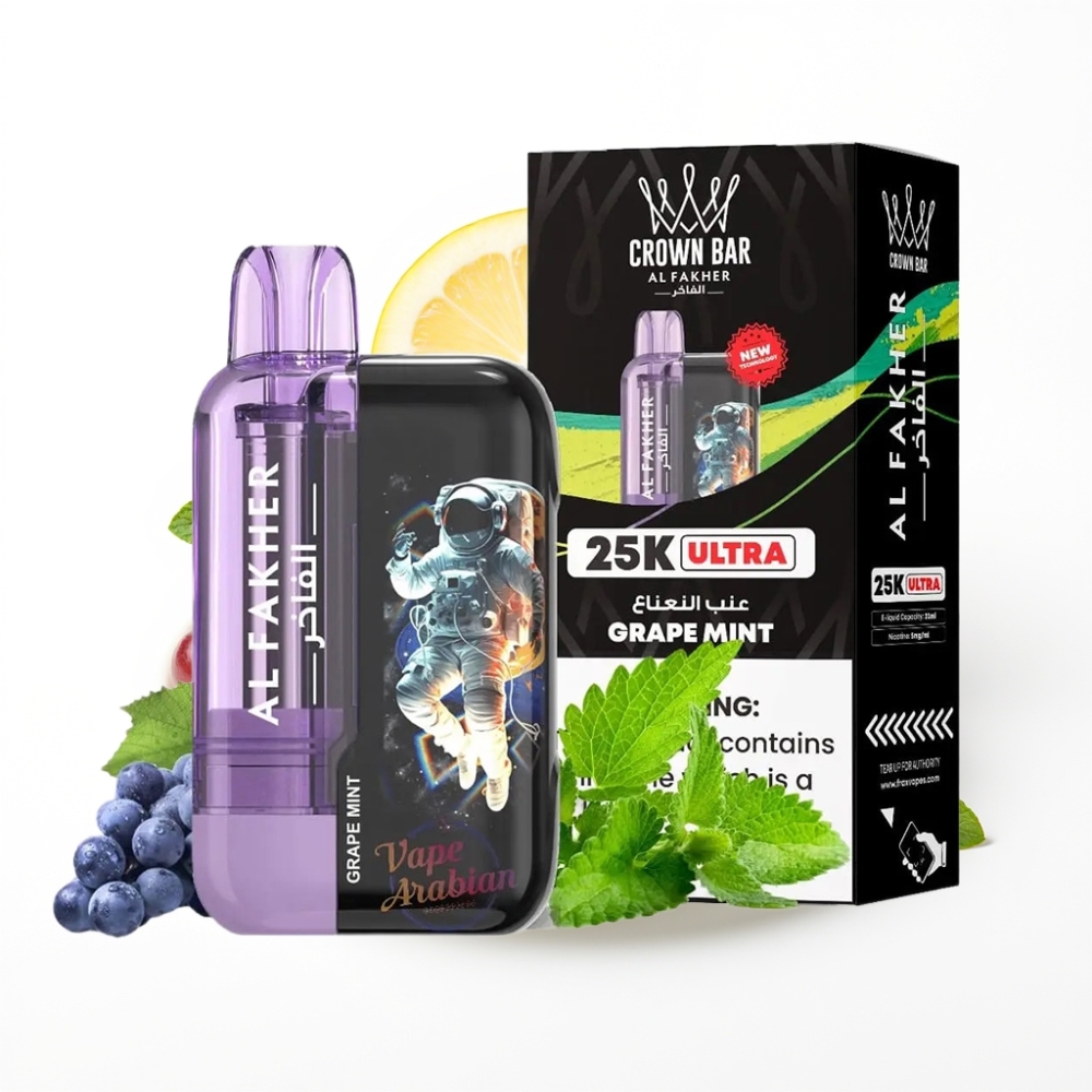 Al Fakher Crown Bar Ultra 25K Disposable Vape LED 22ml Grape Mint