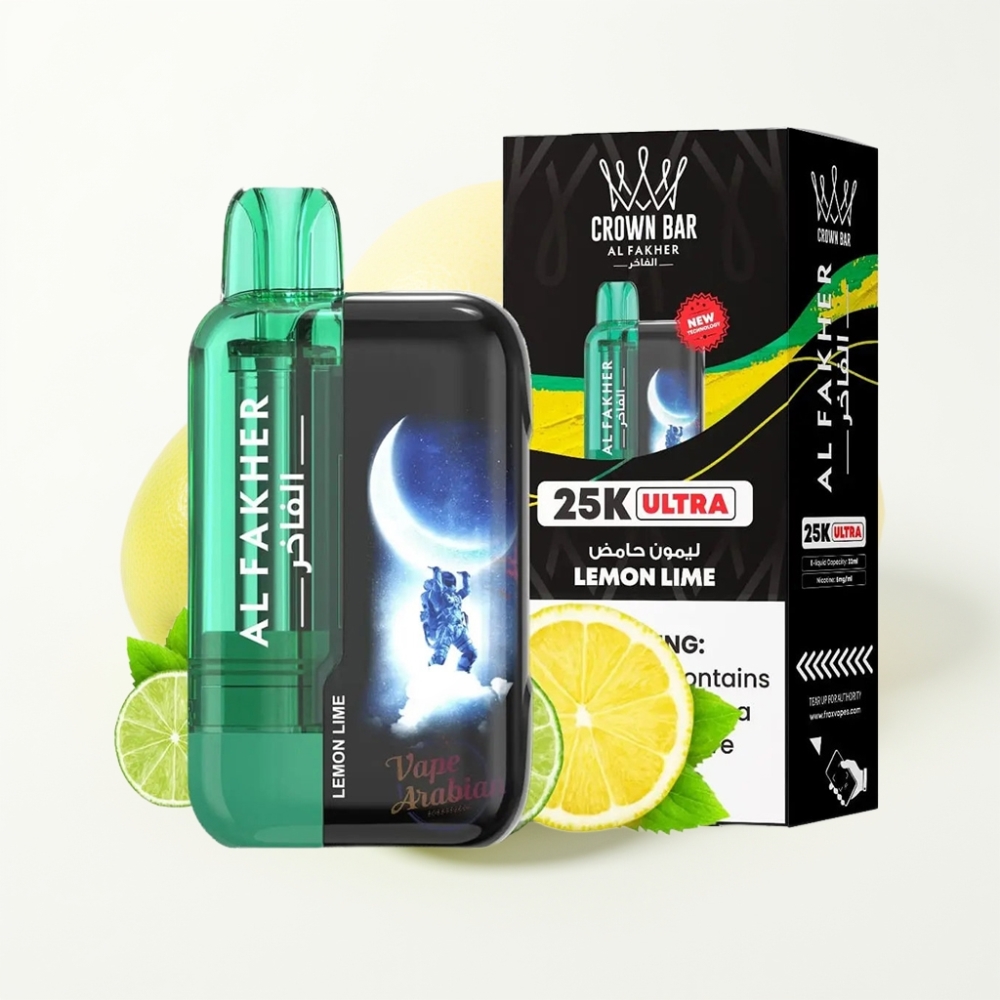 Al Fakher Crown Bar Ultra 25K Disposable Vape Lemon Lime 22mL 50mg Mesh