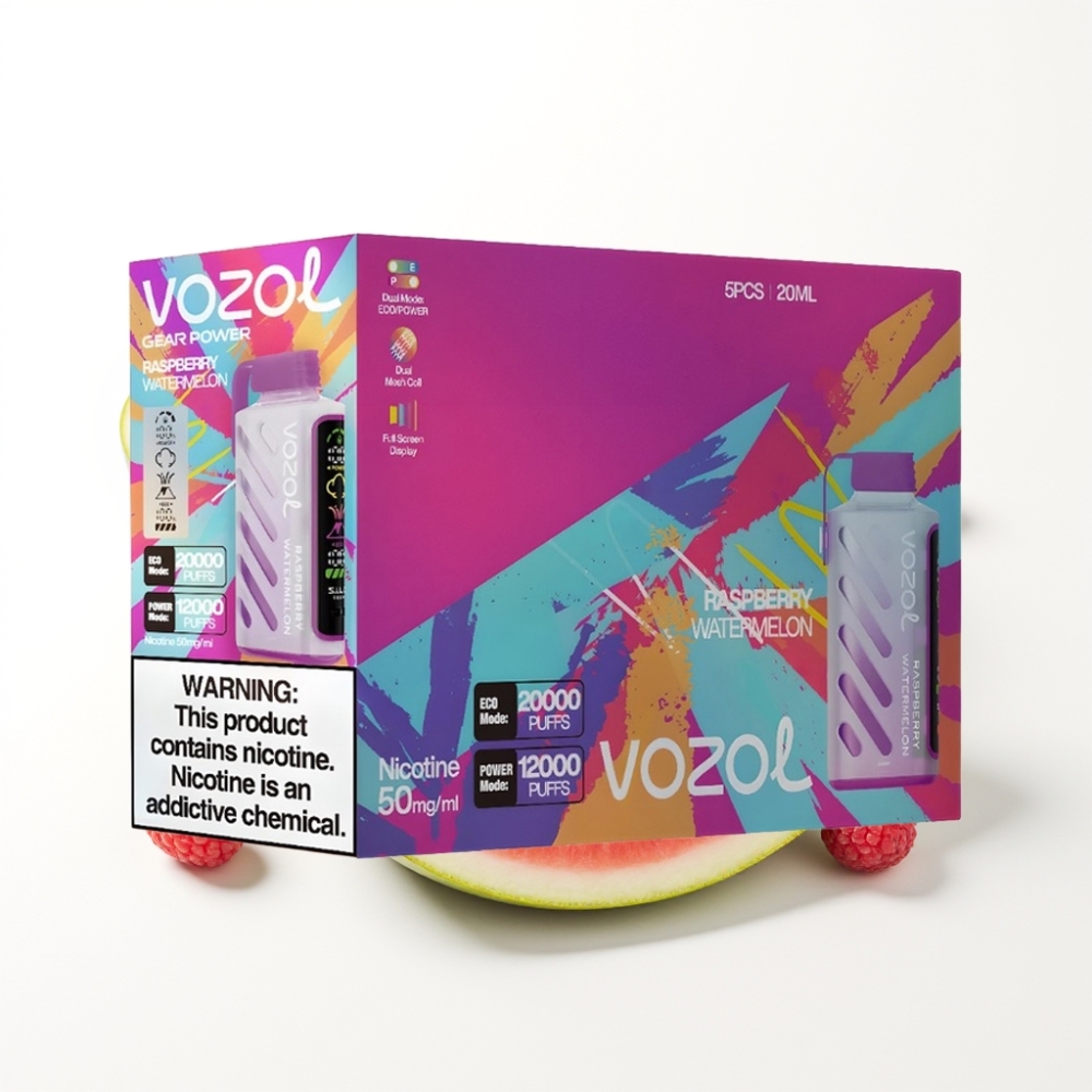 VOZOL Gear Power 20000 Puffs Dual Mesh Coil Raspberry Watermelon Disposable Vape
