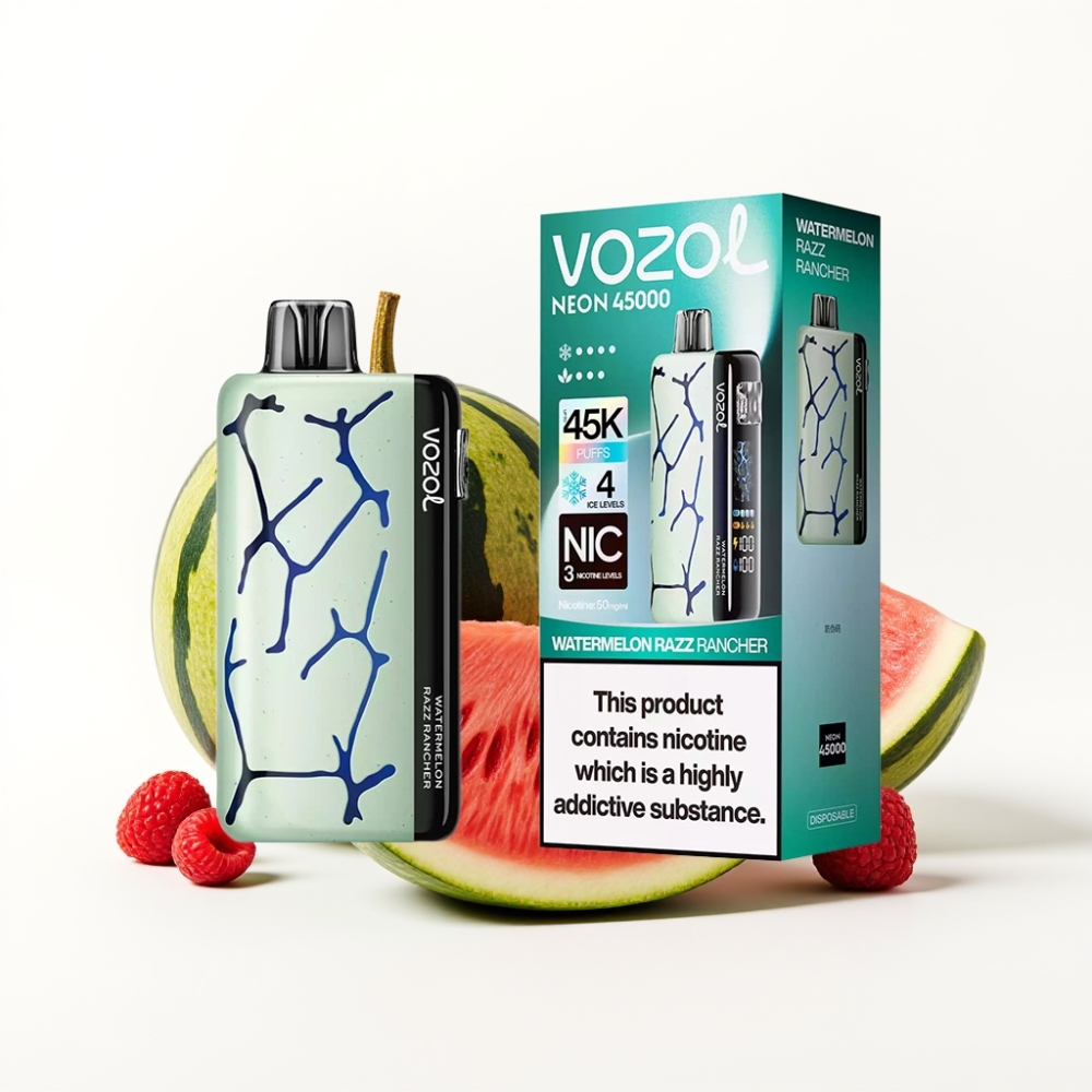 Vozol Neon 45K 45000 Puffs 20ml Mesh Ice Airflow Disposable Vape Watermelon Razz Rancher
