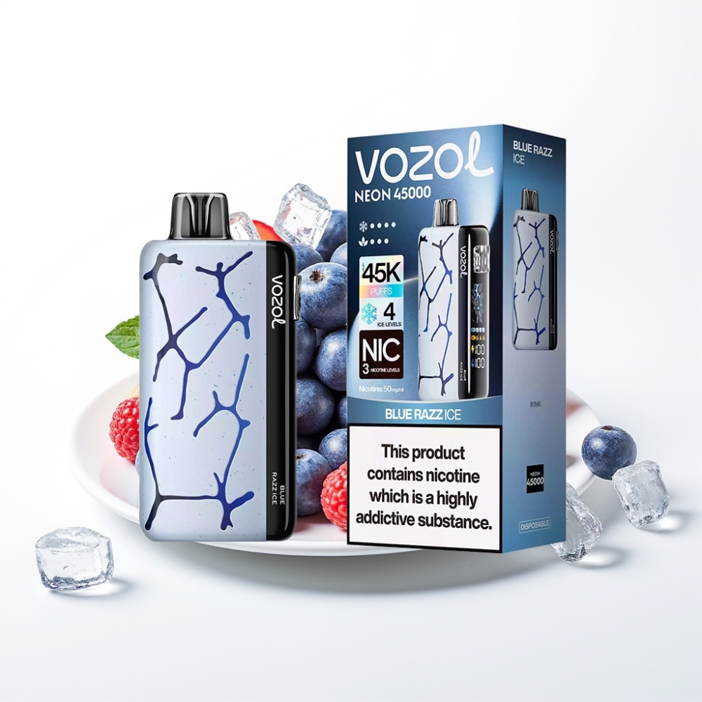 Vozol Neon 45K 45000 Puffs Adjustable Ice Airflow Disposable Vape Blue Razz Ice