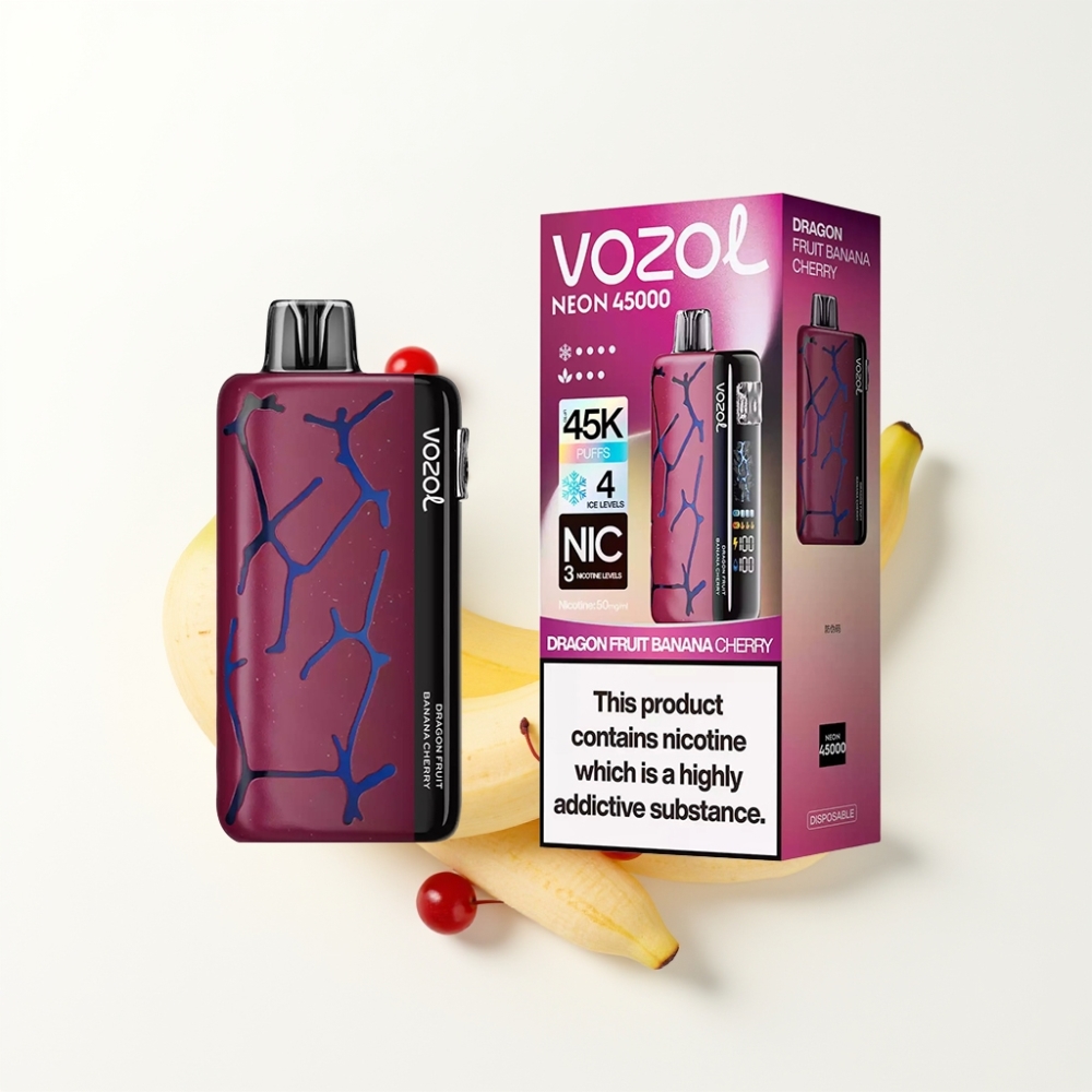 Vozol Neon 45K 45000 Puffs Adjustable Ice Airflow Disposable Vape Dragon Fruit Banana Cherry