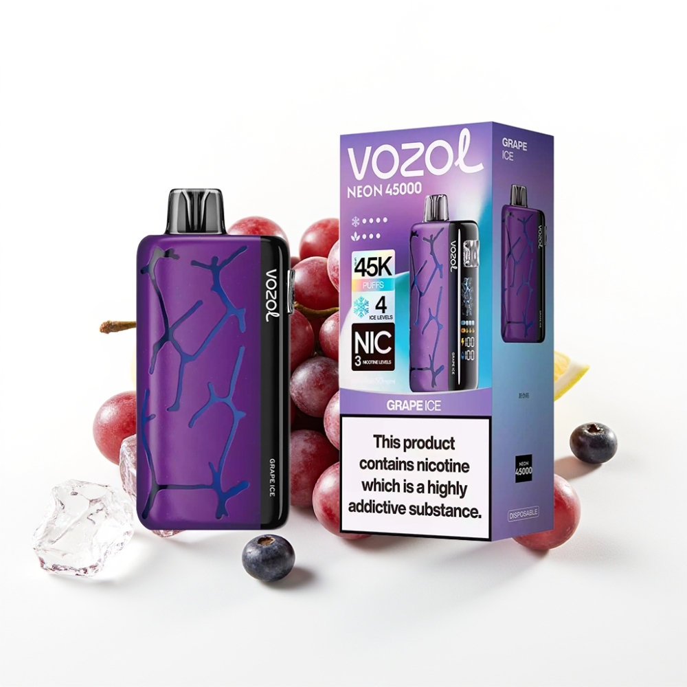 Vozol Neon 45K 45000 Puffs Adjustable Ice & Airflow Disposable Vape Grape Ice