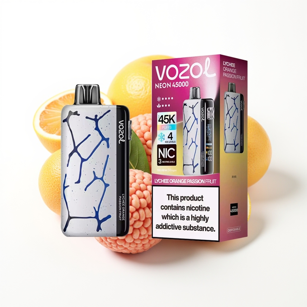 Vozol Neon 45K 45000 Puffs Adjustable Ice Airflow Disposable Vape Lychee Orange Passion Fruit