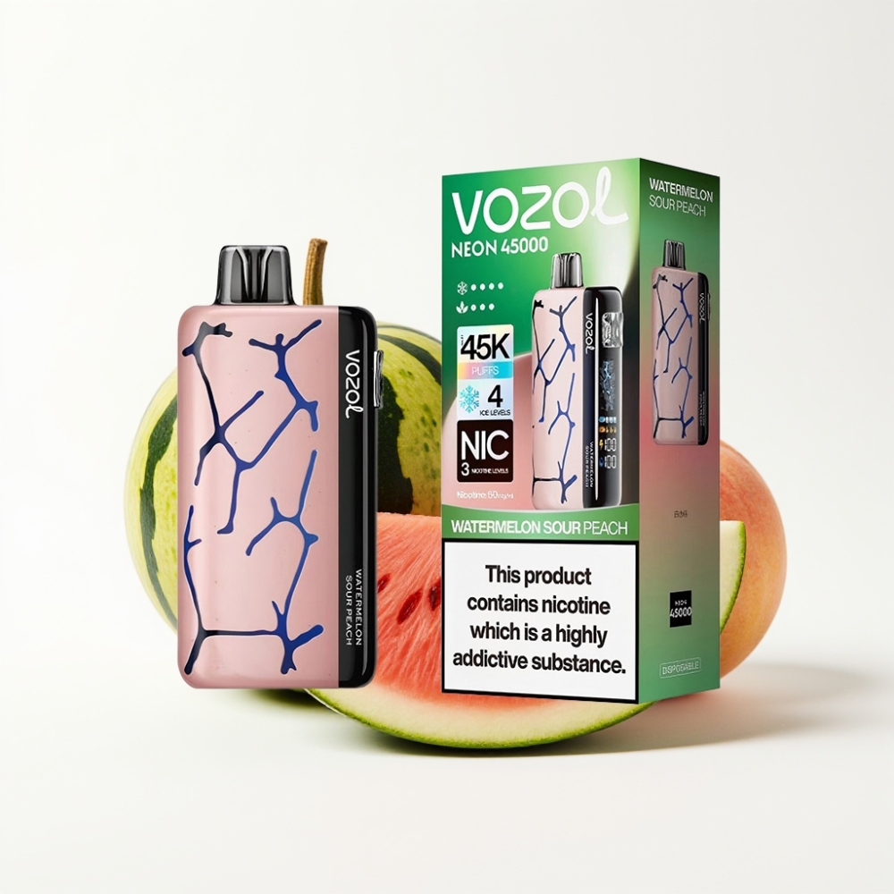 Vozol Neon 45K 45000 Puffs Adjustable Ice Airflow Disposable Vape Watermelon Sour Peach